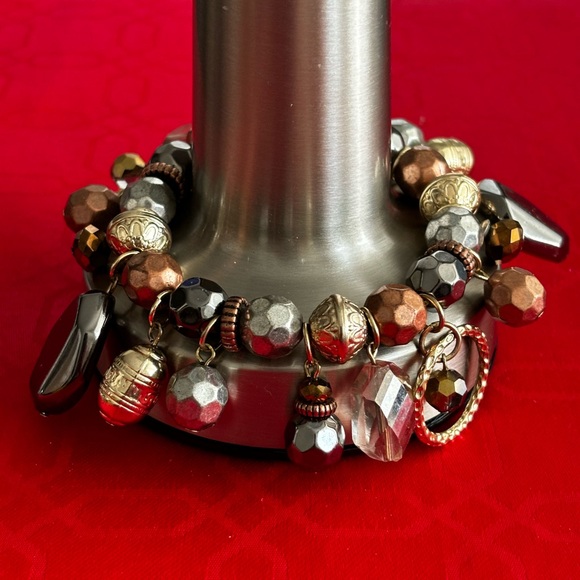 NWT AMBER BRACELET ONYX STONES GOLD TONE METALS BOHEMIAN STYLE. WOMENS STRETCH - Picture 2 of 6